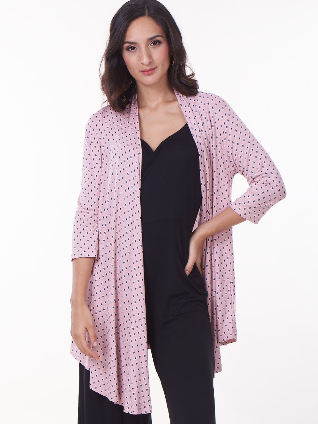 Casual Long Sleeve Convertible Nursing Cardigan Pink Diamond