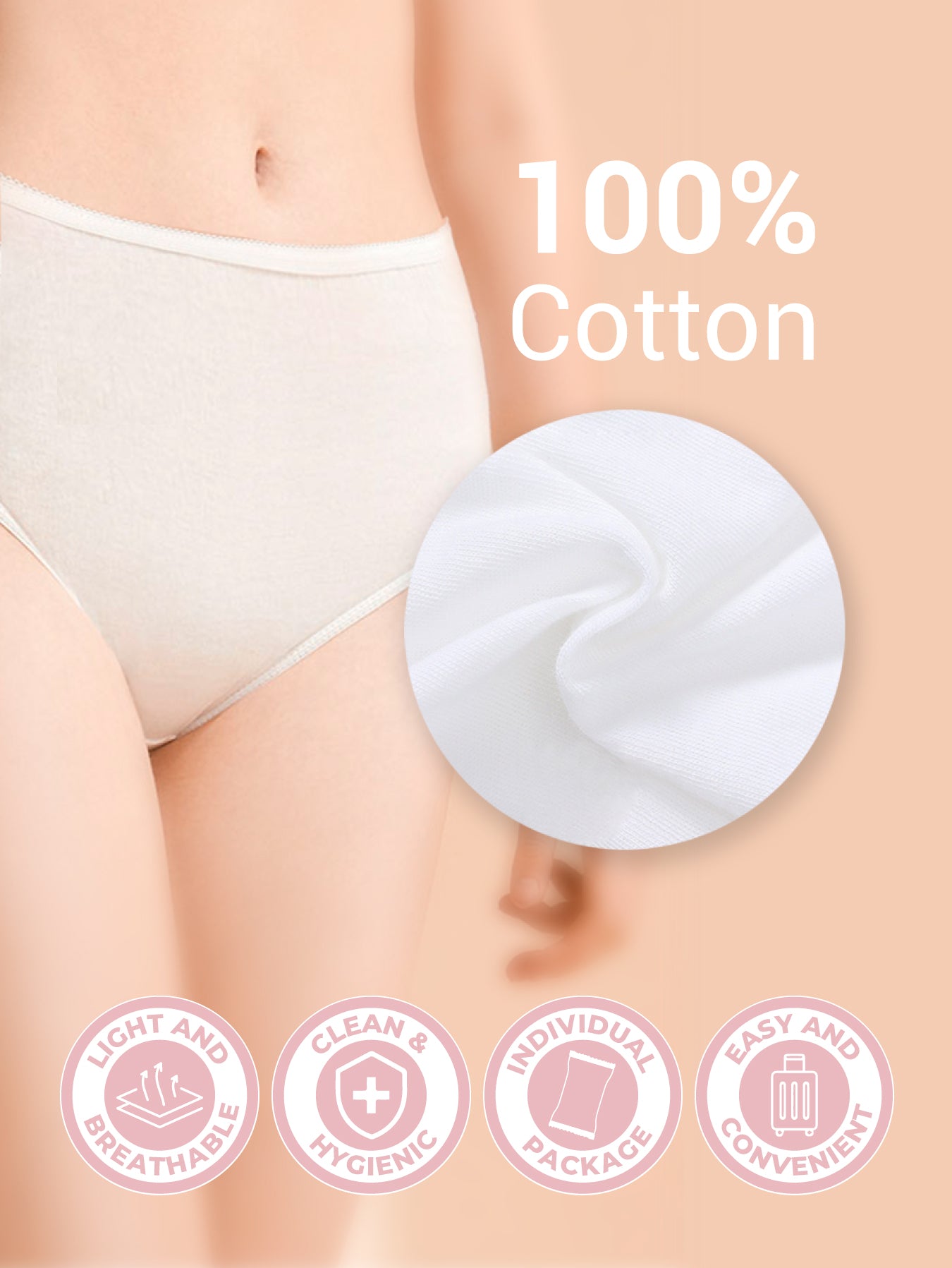 Disposable Underwear for Women 100% Cotton Disposable Underwear for Travel  White Women's Disposable Panties 10 Packs